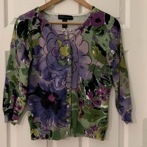 3/ $25 Green & purple floral cardigan Sz. S
